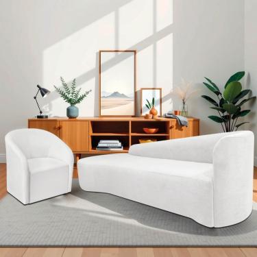 Imagem de Kit Sofá Curvo França 250cm L.e E Poltrona Luiza Max Conforto, Elegância E Design Moderno Bouclé Branco