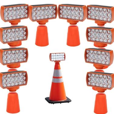Imagem de Sinalizador Viario Solar Kit 10 Duas Cores Cone Alerta Noturna Obra Rodovia Seguranca Estrada Avenida Transito