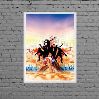 Imagem de Quadro Decorativo Vôlei De Praia 33X24Cm - Com Vidro Branca - Quadros 