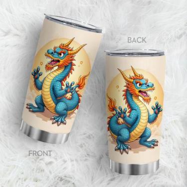 Imagem de Caneca de viagem Oasisdream Tumbler 600 ml com estampa de dragão