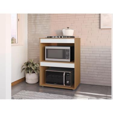 Imagem de Gabinete Cooktop Adriana Amêndoa/Branco C/Tampo Fogão 4 ou 5 Bocas - AJL Móveis