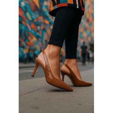 Imagem de Sapato Scarpin Croco Feminino Calçado Aberto Atrás Salto Alto 9cm Fino