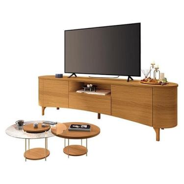 Imagem de Rack Bancada Elara Cinamomo com Kit Mesa De Centro Sky Cinamomo - HB M