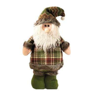 Imagem de Papai Noel Decorativo Natal Em Pé Pelúcia Xadrez Verde Premium Roupa E Gorro Crochê 40cm