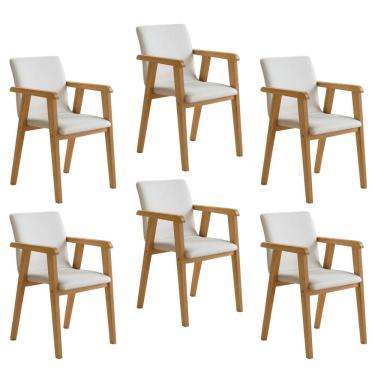 Imagem de Kit 6 Cadeiras com Braço para Sala de Jantar Pés Madeira Maciça Flora Cinamomo/Palha