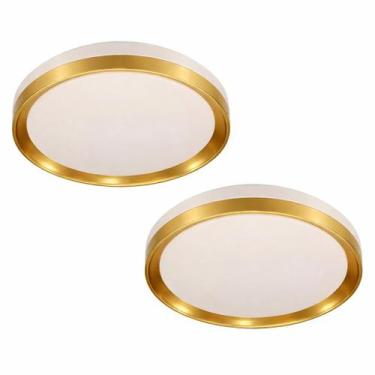 Imagem de KIT 2 Plafon Redondo Sobrepor Class Dourado Led 39cm Multicolor 30W Di