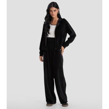 Imagem de Calça Feminina Pantalona em Plush Dianna Preto, PP, Preto