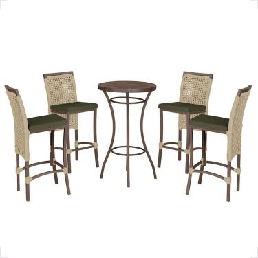 Imagem de Mesa Bistro E 4 Banquetas Roma Marrom Corda Náutica 12 Rami