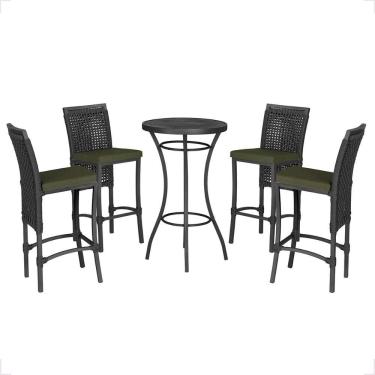 Imagem de Mesa Bistro E 4 Banquetas Roma Preta Corda Náutica 12 Preta