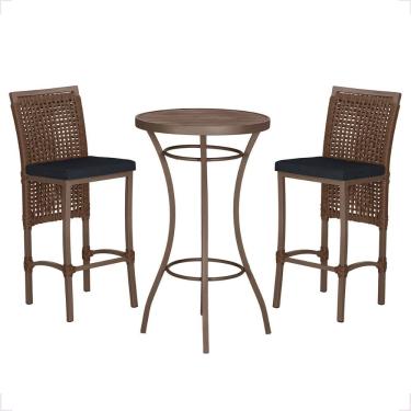 Imagem de Mesa Bistro E 2 Banquetas Roma Marrom Corda Náutica 12 Marrom