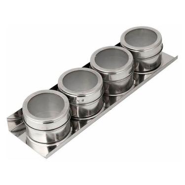 Imagem de Porta Condimento Tempero Magnético Inox 4 Peças Com Imã