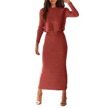 Imagem de Conjunto de suéteres PRETTYGARDEN Rib Knit Crop Top Maxi Skirt L