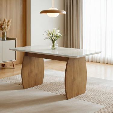Imagem de Mesa de Jantar 6 Lugares Retangular Tampo Vidro Mdf 180x90cm Carol Cinamomo/Off White