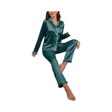 Imagem de Conjunto De Pijama De Seda Para Mulheres Com Camisa De Manga Longa E B