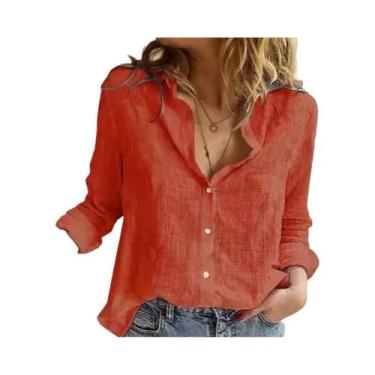 Imagem de Blusa Casual Elegante De Algodão E Linho Para Mulheres, Manga Longa, C