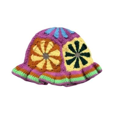 Imagem de Chapéu Bucket Feminino De Crochê Artesanal Com Flores Para Outono/Inve