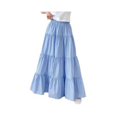 Imagem de Saia Maxi Feminina De Cintura Elástica Em Cor Sólida, Estilo A-line, C