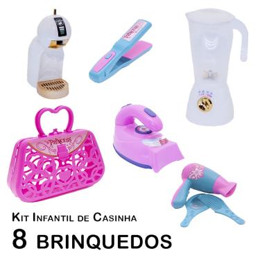 Imagem de Kit Casinha Infantil Cafeteira Liquidificador Secador 8pç
