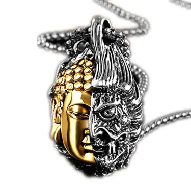 Imagem de YUANXIN Colar Meio Buda Meio Diabo Pensamento Dominador Personalidade Masculino Longo Titânio Aço Pingente Feminino Retro Pingente Acessórios de Joias, Liga de titânio, liga de titânio
