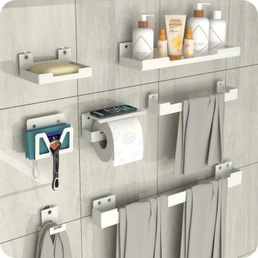 Imagem de Kit Acessórios Para Banheiro Com Ventosa 7 Peças Branco ELG