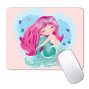 Imagem de IMAYONDIA Tapete de mouse fofo Kawaii sereia para crianças, lindo mouse pad rosa personalizado com desenhos, base de borracha antiderrapante para escritório feminino portátil sem fio