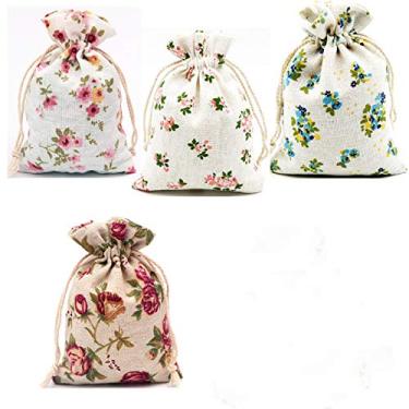 Imagem de Autupy Pacote com 20 Bolsas de Presente Floral de Juta, 14 x 10 cm, para Aniversário, Casamento, Chuveiro