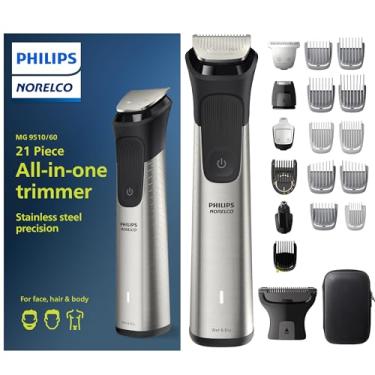 Imagem de Philips Norelco Multigroom Series 9000-21 Kit de cuidados masculinos para barba, corpo, rosto, nariz, aparador de pelos da orelha com estojo de armazenamento premium, MG9510/60