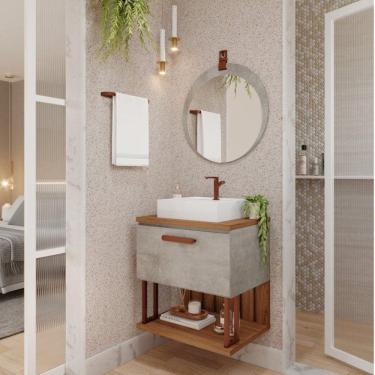 Imagem de Gabinete Suspenso Banheiro Mari 60cm com Cuba e Espelheira Lua Espresso Móveis Cimento