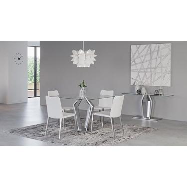 Imagem de Mesa de jantar moderna Aiden de vidro quadrado de 129,5 cm com base de aço inoxidável de pincéis