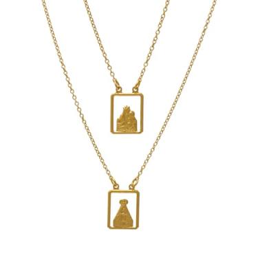 Imagem de Colar Escapulário de Nossa Senhora Aparecida e do Carmo ou Sagrado Coração De Jesus Folheado a Ouro 18K Softjoias (01 - Escapulário Vazado Nossa Senhora Aparecida e Nossa Senhora do Carmo.)