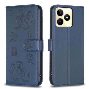 Imagem de Capa carteira para Realme C53 com 3 cartões e 1 compartimento para dinheiro, capa de telefone flip de couro PU à prova de choque compatível com Realme C53 6,7 polegadas (azul)