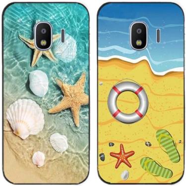 Imagem de 2 pçs praia mar concha estrela do mar impresso TPU gel silicone capa de telefone traseira para Samsung Galaxy todas as séries (Galaxy J2 Pro 2018)