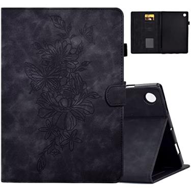 Imagem de MonsDirect Capa para Samsung Galaxy Tab A8 de 10,5 polegadas 2022, capa de couro de camurça com vários ângulos, capa fólio Smart Auto Wake/Sleep com suporte para caneta para Galaxy Tab A8 de 10,5 polegadas [SM-X200/X205/X207], preta