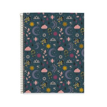 Imagem de Caderno Miquel Rius M Fashion 4, papel pesado forrado de 28 x 21 cm, 120 folhas (assuntos separados por cor), 3 furos perfurados, microperfurados, capa floral da lua