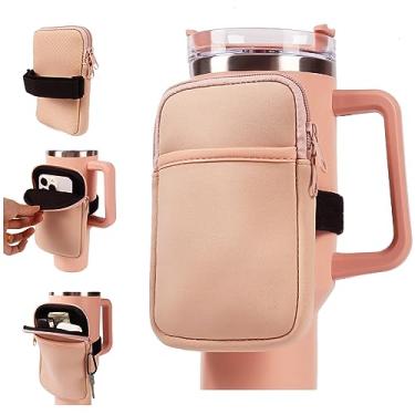 Imagem de LMYUHONG Bolsa para garrafa de água para acessórios Stanley Cup 1,134 g, 590 ml, bolsa de copo com bolso versátil, para cartões, chaves, fone de ouvido. Serve para telefones, uso para corrida, caminhada, caminhada e ciclismo