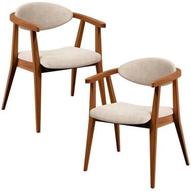 Imagem de Kit 02 Poltronas Decorativas Para Sala De Estar Jantar Cecília B04 Suede Bege - Lyam Decor