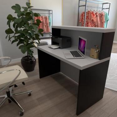 Imagem de Balcão de Atendimento para Recepção - 120cm de Largura Preto/Cinza Cristal