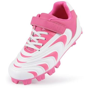Imagem de CAMVAVSR Chuteiras de beisebol unissex infantis para meninos e meninas moldadas de borracha para crianças pequenas, tênis juvenil, fácil de usar, calçados esportivos, rosa, 12 Little Kid