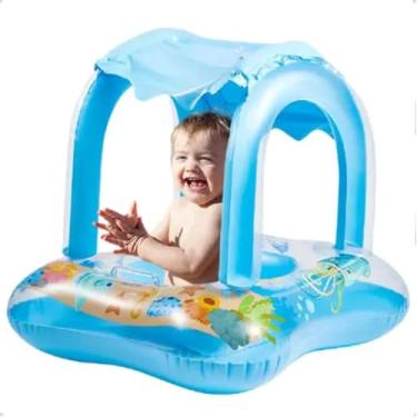 Imagem de Boia de Bebê Infantil Baby Bote com Fralda e Cobertura Tapa Sol Brinquedo de Piscina QUADRADO - Azul