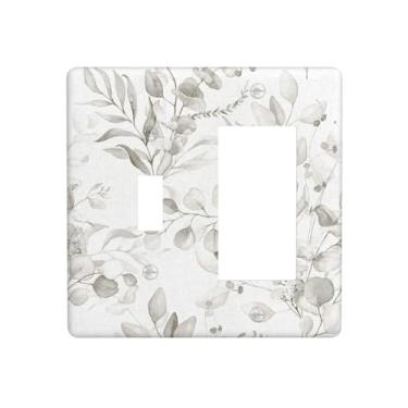 Imagem de Folha de eucalipto cinza branco 2 gangues capa de interruptor de luz combinada/interruptor de luz combinação de interruptor de parede decorativa placa frontal elétrica decoração de arte