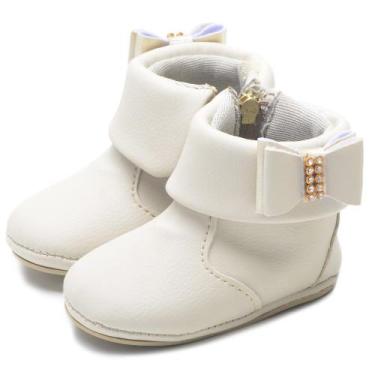 Imagem de Bota Botinha Bebe Menina Laço Strass Batizado Palmilha Macia - Ice&Fir