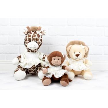 Imagem de Conjunto de bichos de pelucia Safari Girafa 22cm/Leão 18cm/Macaco 15cm- vestido com lese (PALHA)