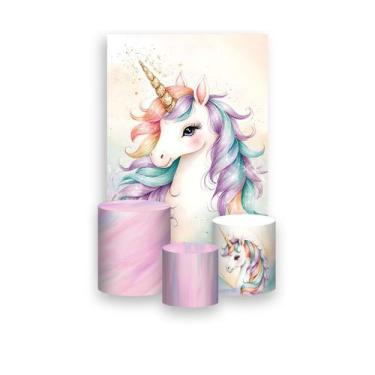 Imagem de Painel De Festa Vertical 1,50 x 2,20 + Trio De Capas Cilindro - Unicór