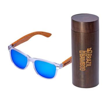 Imagem de Kit Óculos Quadrado Azul Espelh. Eco  Brazil Bamboo + Case