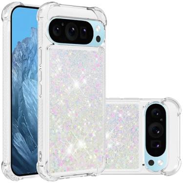 Imagem de Monwutong Capa de telefone de ajuste fino para Google Pixel 7A, capa de TPU macio de silicone com efeito areia movediça com glitter líquido com lente de câmera e proteção de tela para Google Pixel 7A,