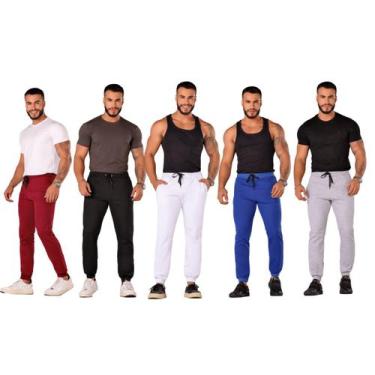 Imagem de Kit 5 Calças Masculina Jogger Atacado Moletom Lisa Slim Frio - DIAMANT