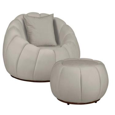 Imagem de Kit Poltrona Base Giratória C/ Almofada e Puff Concha Veludo - Fina Mo