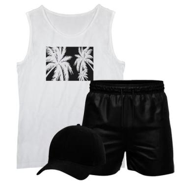 Imagem de Conjunto Camiseta Algodão Short Tactel E Boné Coqueiro - Relaxado, P, 