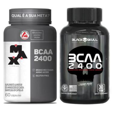 Imagem de Kit Bcaa 2400mg 60 Caps Max Titanium + Bcaa 30 Caps Black Skull