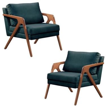 Imagem de Conjunto 2 Poltronas Decorativa para Sala Mona Luxo Linho Azul Moraes 